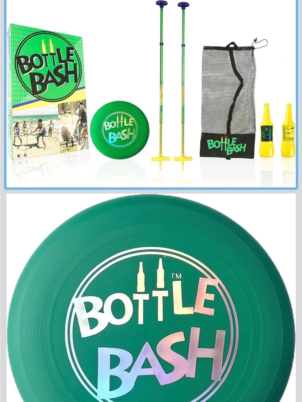 Fun Bottle Bash Outdoor Flying Disc Set Frisbee Toss Backyard Beach Family Game